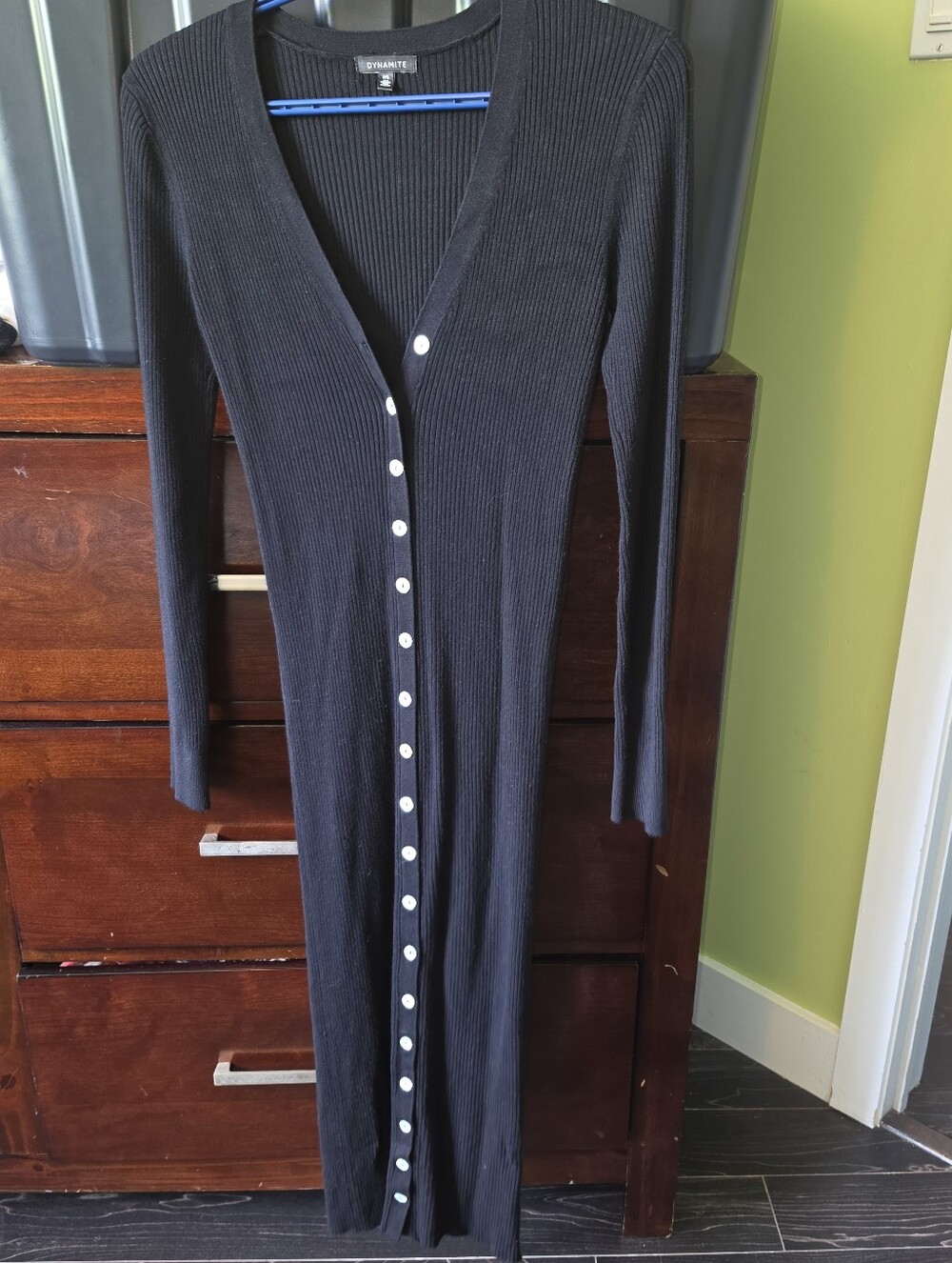 Dynamite Black Ribbed Button-Front Maxi Dress